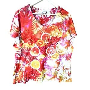 Weekends By Chicos Womens Top T Shirt Orange Coral Beachy Short Sleeve Size XL 3